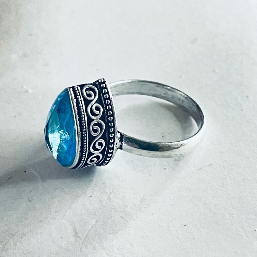 New 925 Sterling Silver London Blue Aquamarine Artisten OOAK Water Drop Ring - Picture 14 of 16